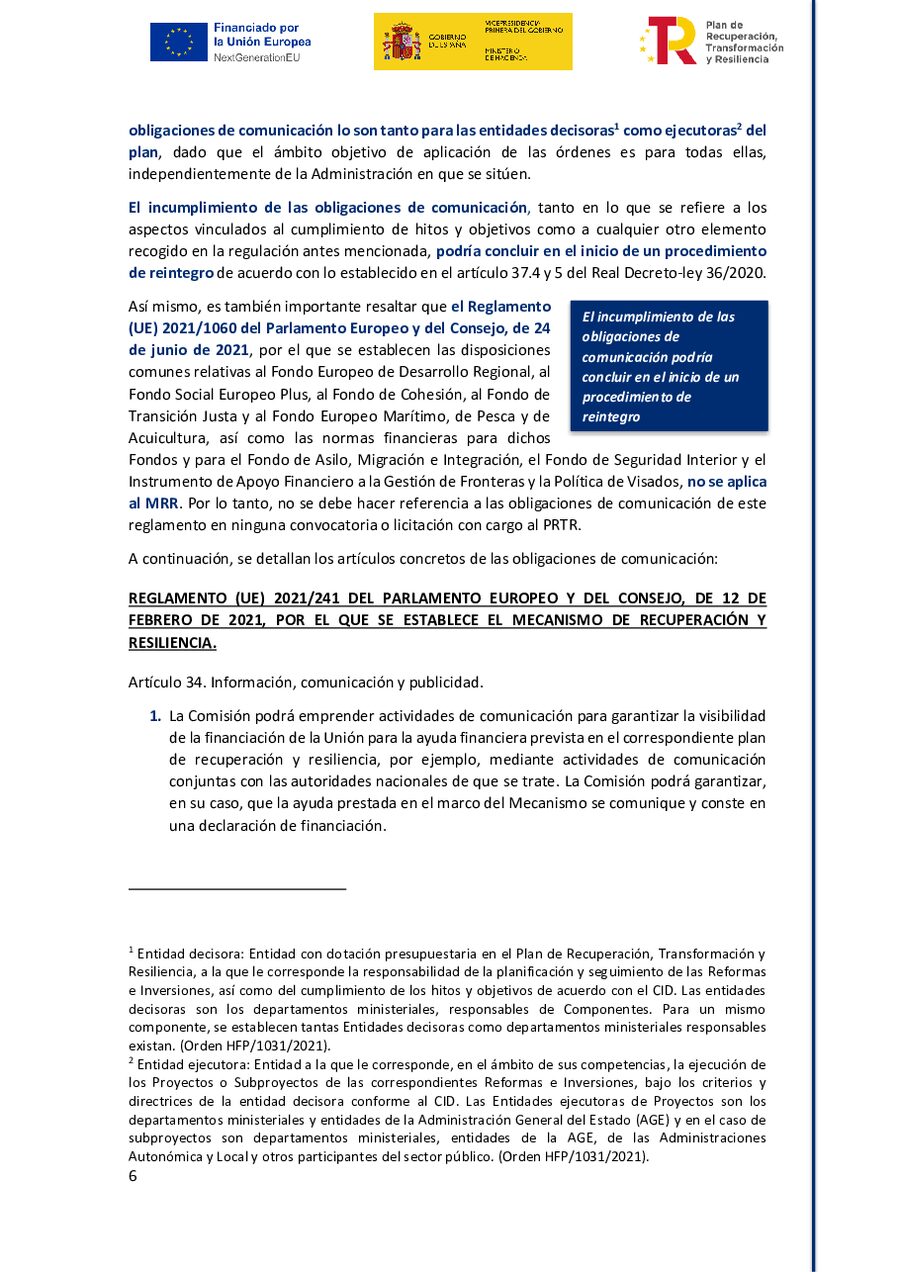 Obligaciones de comunicación del PRTR